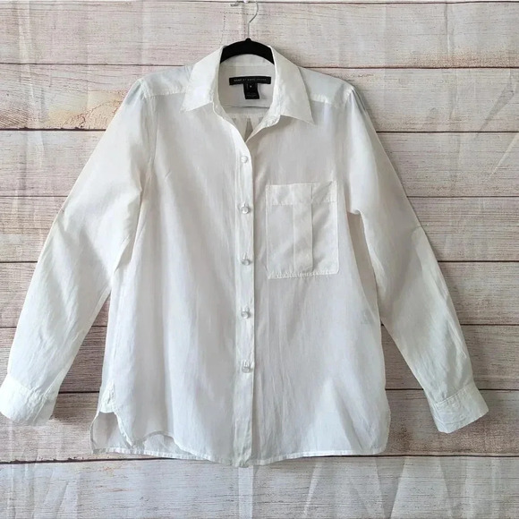 Marc by Marc Jacobs Parchment Shirt Pearl Button Cream Color Roll Tab Sleeve - Picture 1 of 14